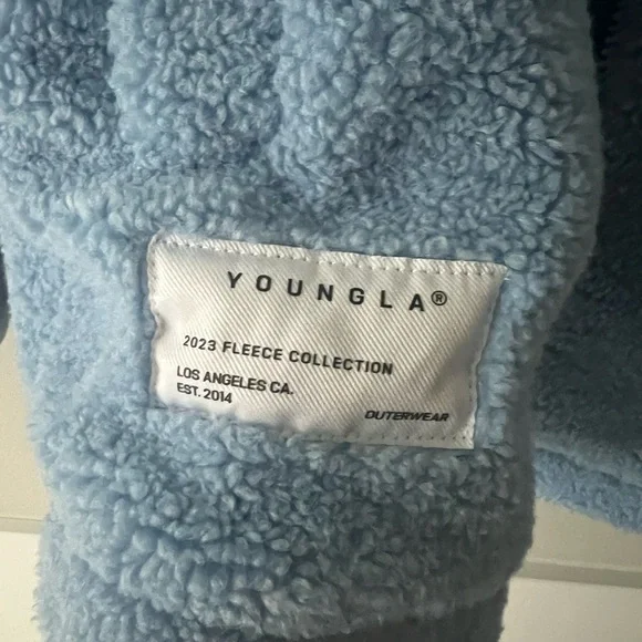 YoungLA Blue Sherpa Fleece Jacket Size M Men’s Cozy Oversized Zip Up